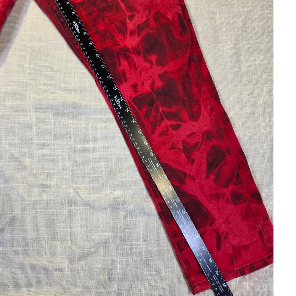 Fried Denim Mens Red Black Tie Dye Slim Fit Jeans 38x32 Streetwear One of a Kind - Picture 2 of 5